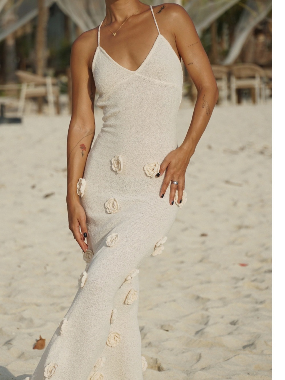 MESHKI Suki Knit Maxi Dress With Flowers - Nude